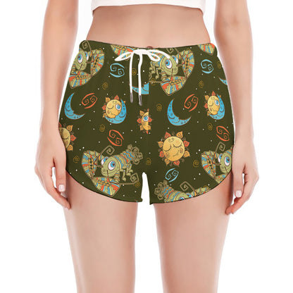 Cute Cartoon Cancer Pattern Print Women's Split Running Shorts