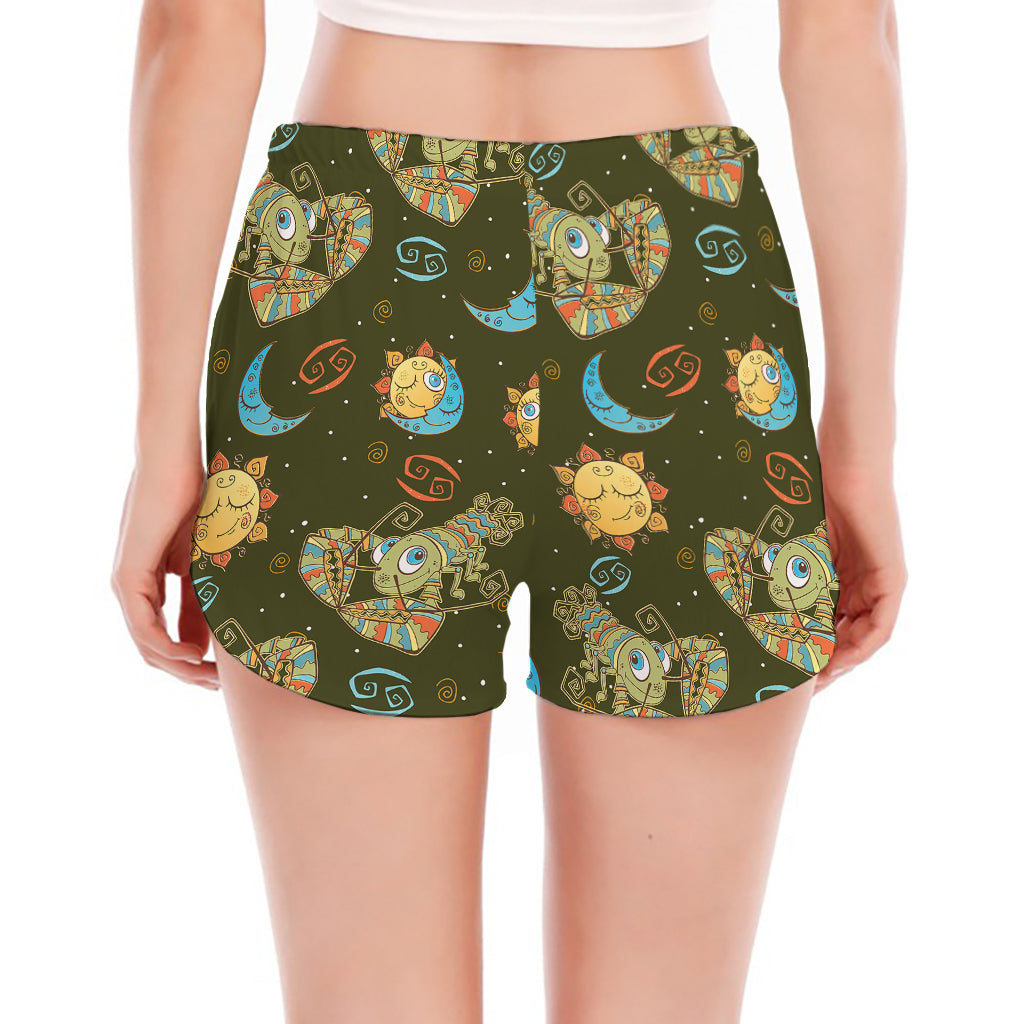 Cute Cartoon Cancer Pattern Print Women's Split Running Shorts