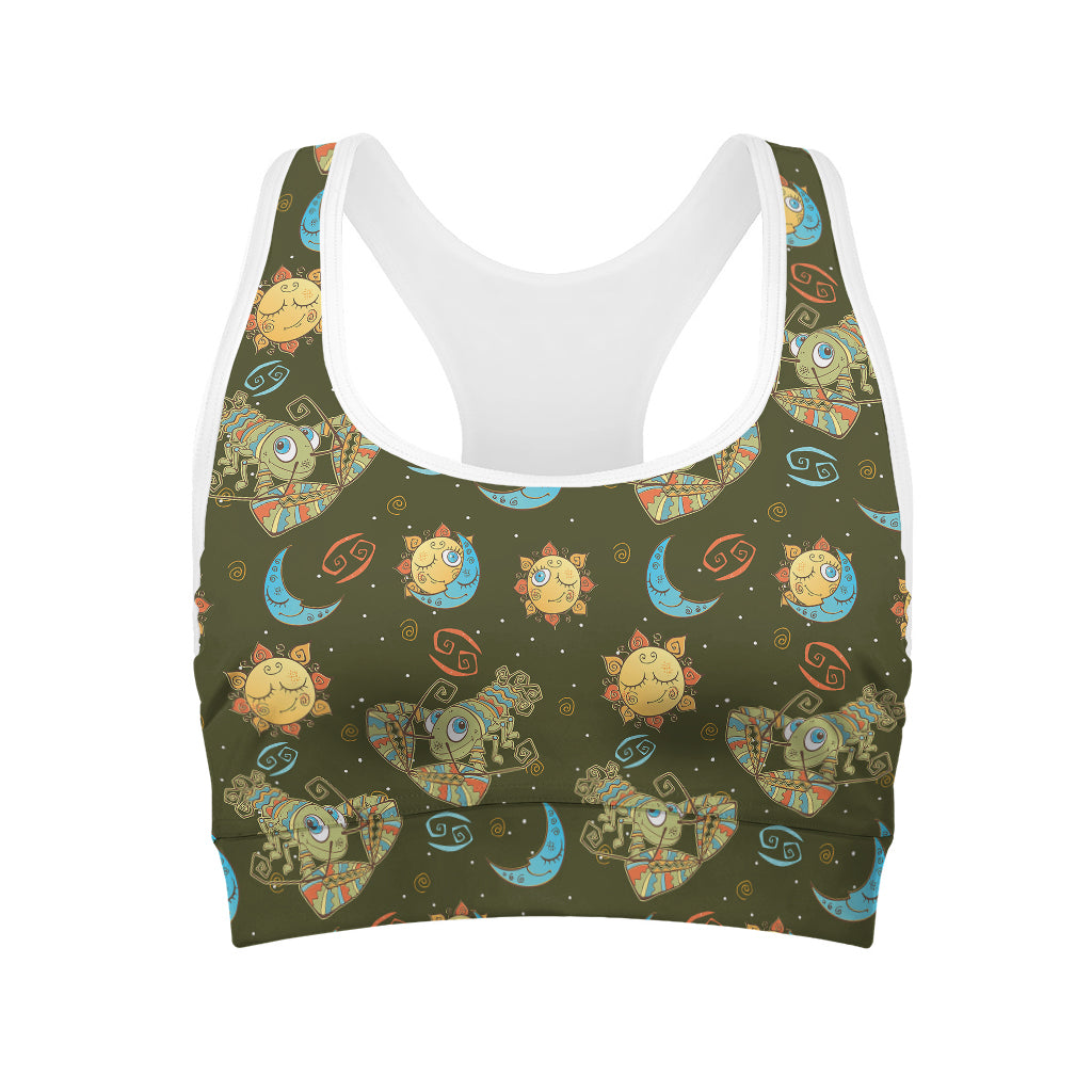 Cute Cartoon Cancer Pattern Print Women's Sports Bra