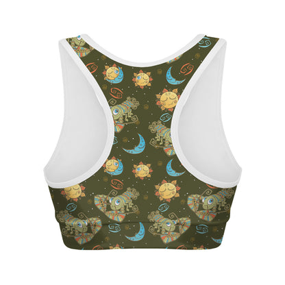 Cute Cartoon Cancer Pattern Print Women's Sports Bra