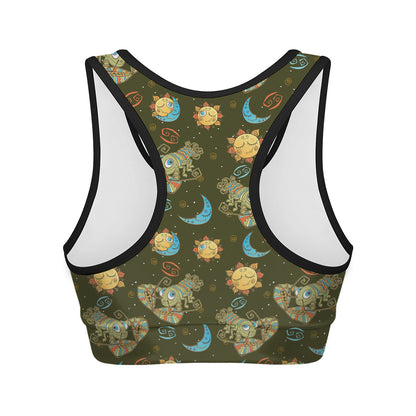 Cute Cartoon Cancer Pattern Print Women's Sports Bra