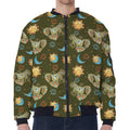 Cute Cartoon Cancer Pattern Print Zip Sleeve Bomber Jacket