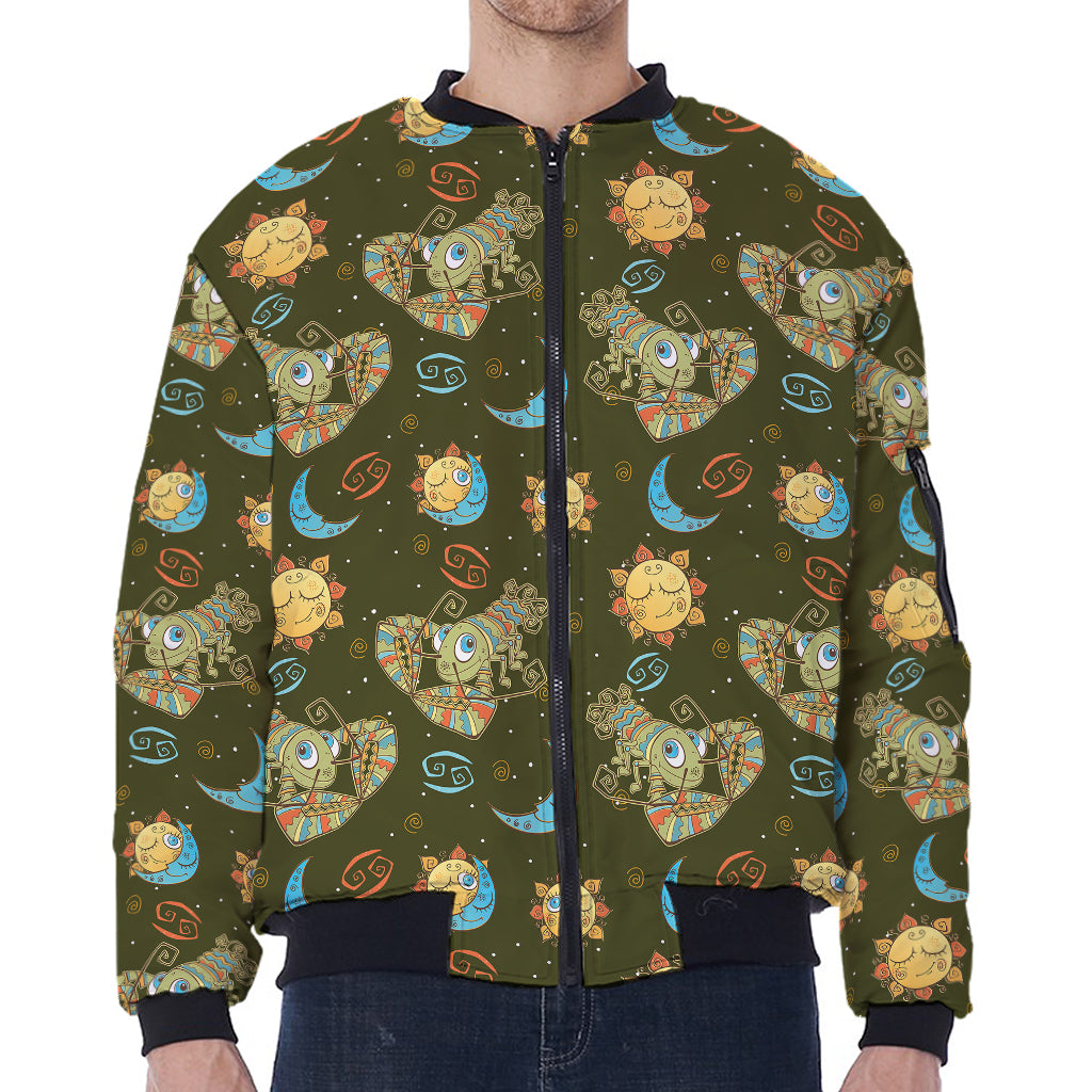 Cute Cartoon Cancer Pattern Print Zip Sleeve Bomber Jacket