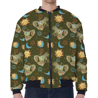 Cute Cartoon Cancer Pattern Print Zip Sleeve Bomber Jacket