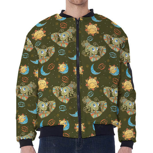 Cute Cartoon Cancer Pattern Print Zip Sleeve Bomber Jacket