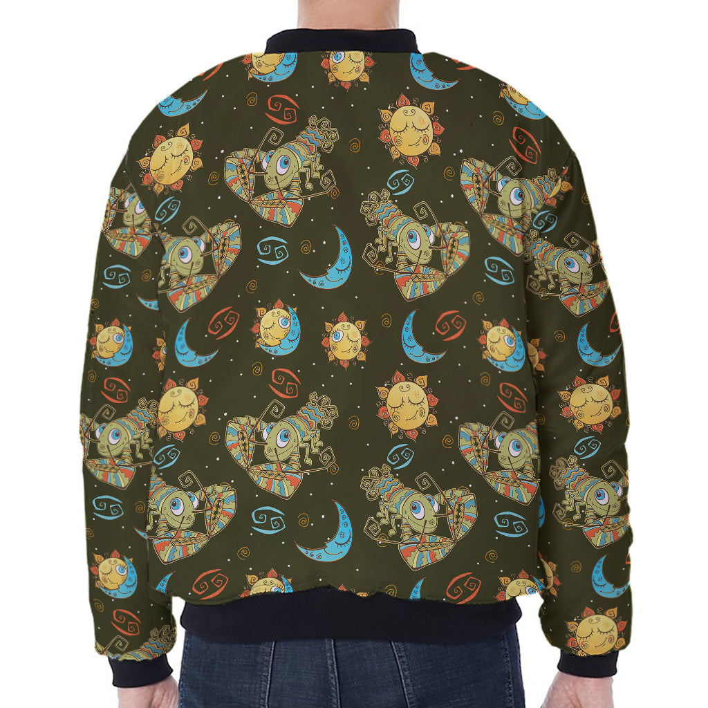 Cute Cartoon Cancer Pattern Print Zip Sleeve Bomber Jacket