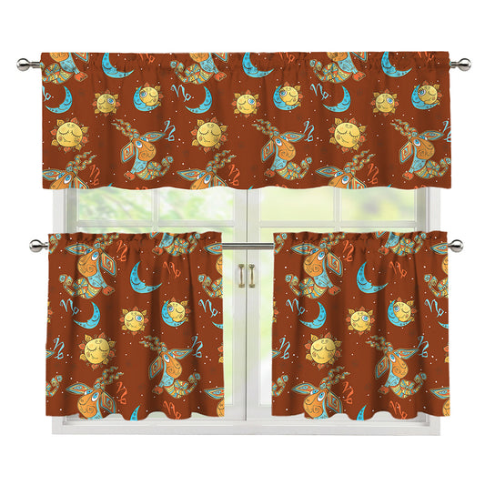 Cute Cartoon Capricorn Pattern Print 3 Piece Kitchen Curtains