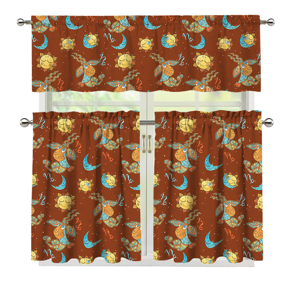 Cute Cartoon Capricorn Pattern Print 3 Piece Kitchen Curtains