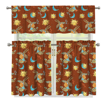 Cute Cartoon Capricorn Pattern Print 3 Piece Kitchen Curtains