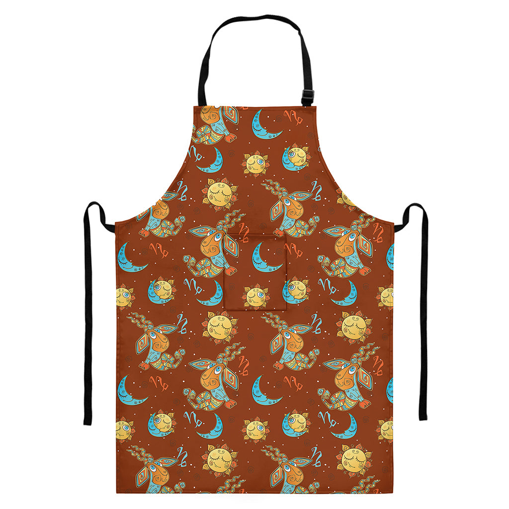 Cute Cartoon Capricorn Pattern Print Bib Apron With Pocket