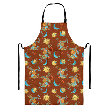Cute Cartoon Capricorn Pattern Print Bib Apron With Pocket
