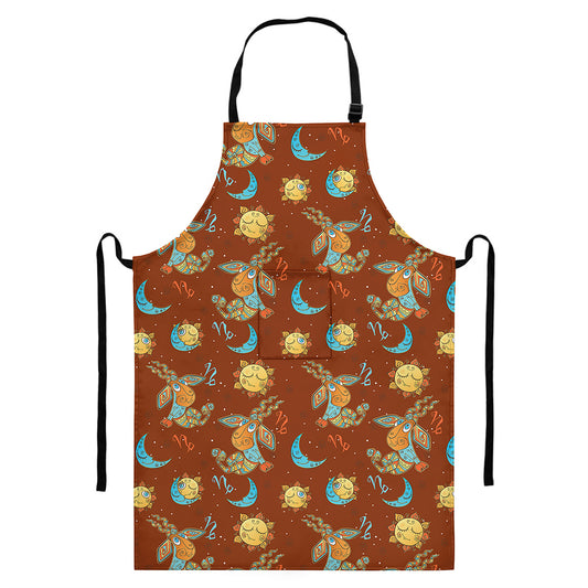 Cute Cartoon Capricorn Pattern Print Bib Apron With Pocket
