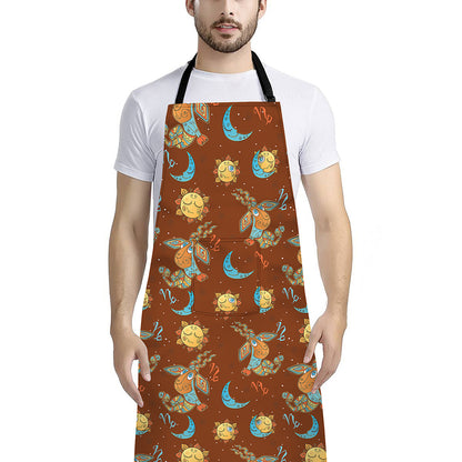 Cute Cartoon Capricorn Pattern Print Bib Apron With Pocket