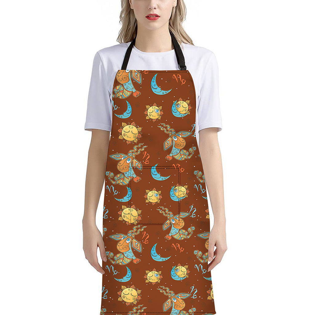 Cute Cartoon Capricorn Pattern Print Bib Apron With Pocket