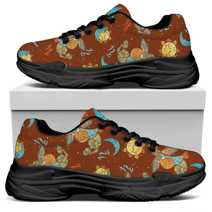 Cute Cartoon Capricorn Pattern Print Black Chunky Shoes