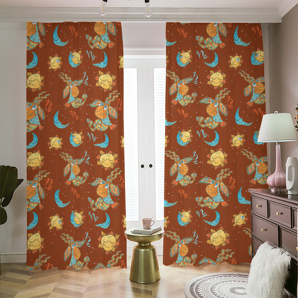 Cute Cartoon Capricorn Pattern Print Blackout Pencil Pleat Curtains