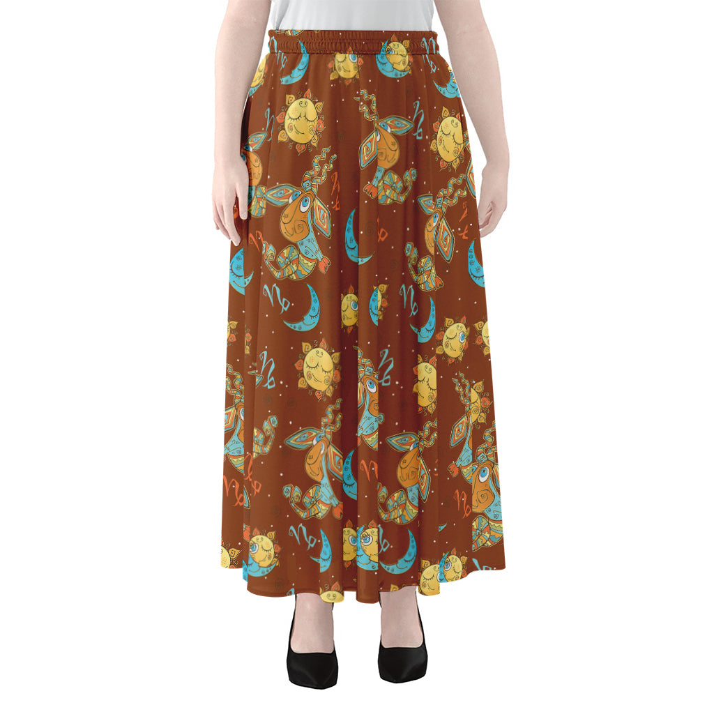 Cute Cartoon Capricorn Pattern Print Chiffon Maxi Skirt