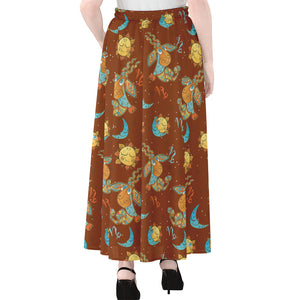 Cute Cartoon Capricorn Pattern Print Chiffon Maxi Skirt