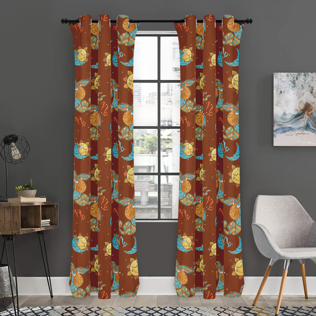 Cute Cartoon Capricorn Pattern Print Curtain