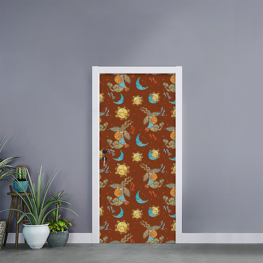 Cute Cartoon Capricorn Pattern Print Door Sticker