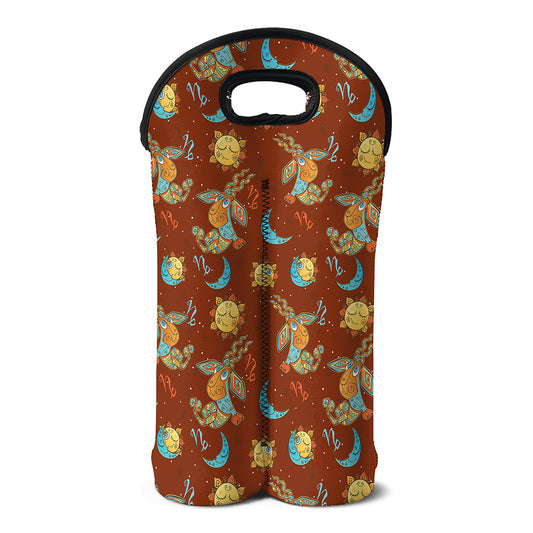 Cute Cartoon Capricorn Pattern Print Double Neoprene Wine Tote