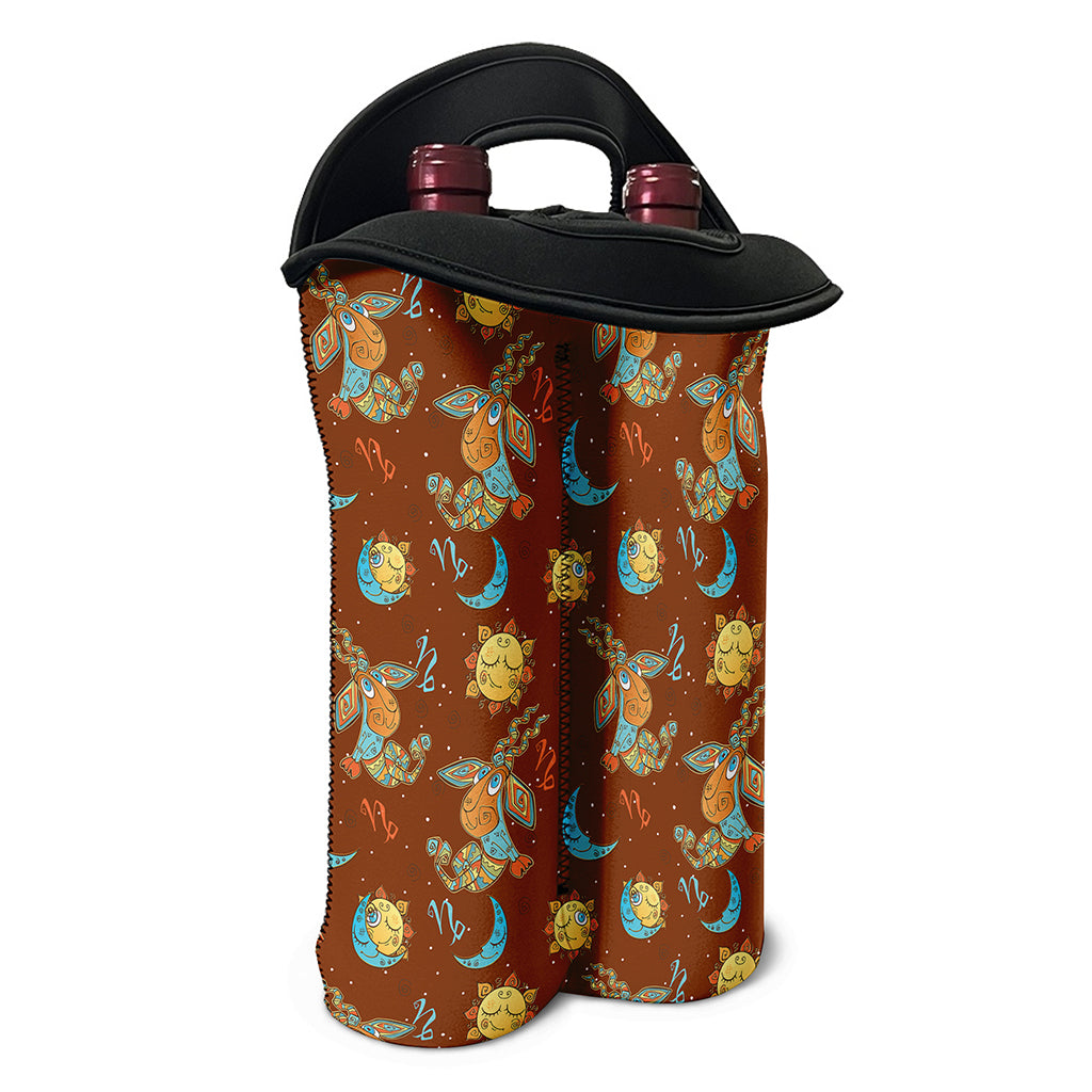 Cute Cartoon Capricorn Pattern Print Double Neoprene Wine Tote