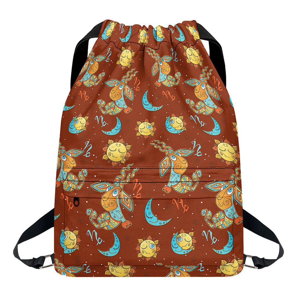 Cute Cartoon Capricorn Pattern Print Drawstring Backpack