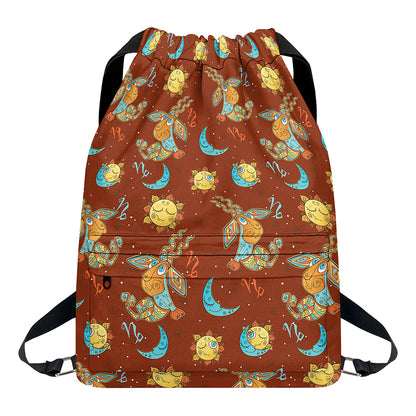 Cute Cartoon Capricorn Pattern Print Drawstring Backpack