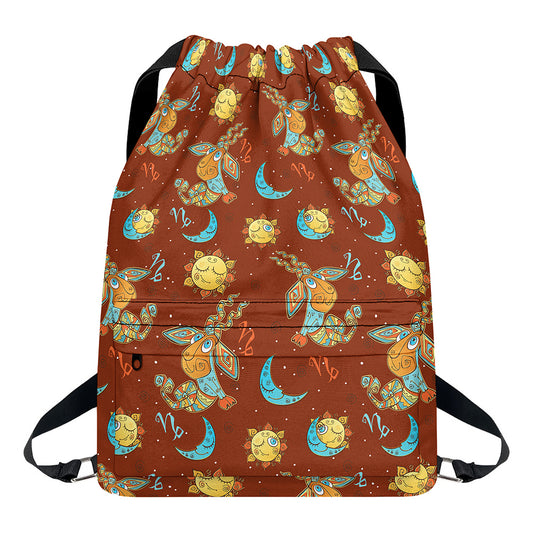 Cute Cartoon Capricorn Pattern Print Drawstring Backpack