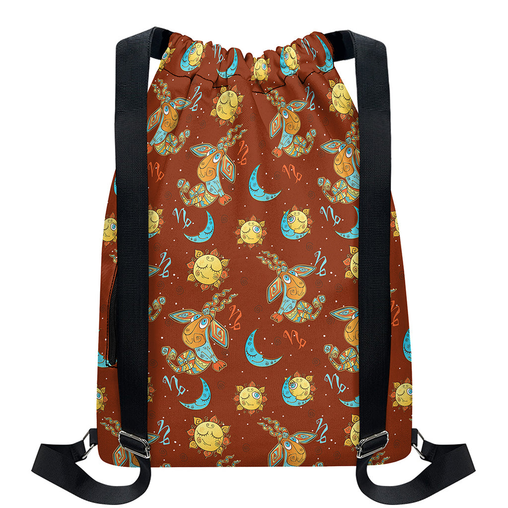 Cute Cartoon Capricorn Pattern Print Drawstring Backpack