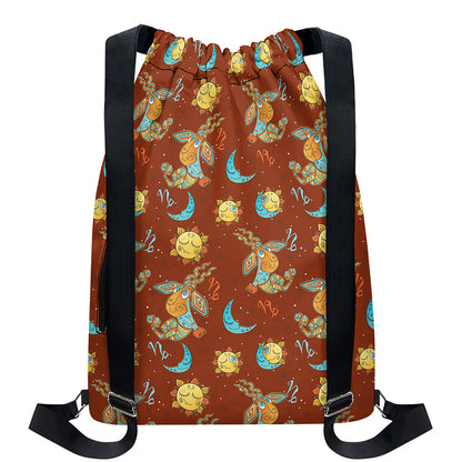 Cute Cartoon Capricorn Pattern Print Drawstring Backpack