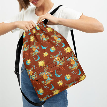 Cute Cartoon Capricorn Pattern Print Drawstring Backpack