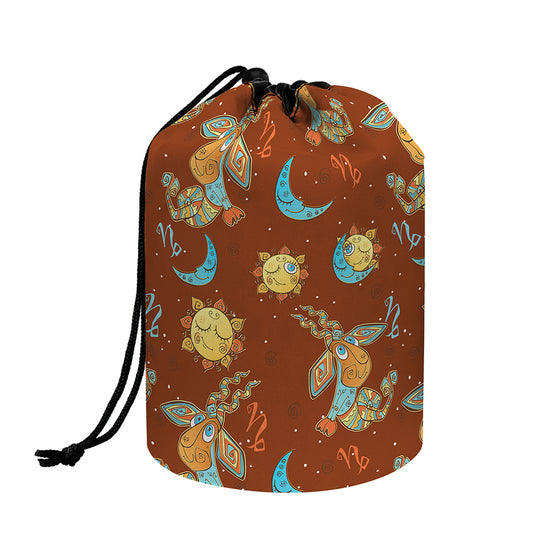 Cute Cartoon Capricorn Pattern Print Drawstring Makeup Bag