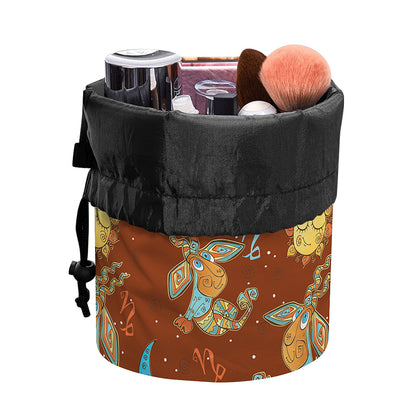 Cute Cartoon Capricorn Pattern Print Drawstring Makeup Bag