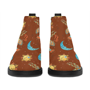 Cute Cartoon Capricorn Pattern Print Flat Ankle Boots