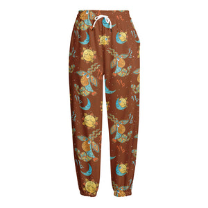 Cute Cartoon Capricorn Pattern Print Fleece Lined Knit Pants