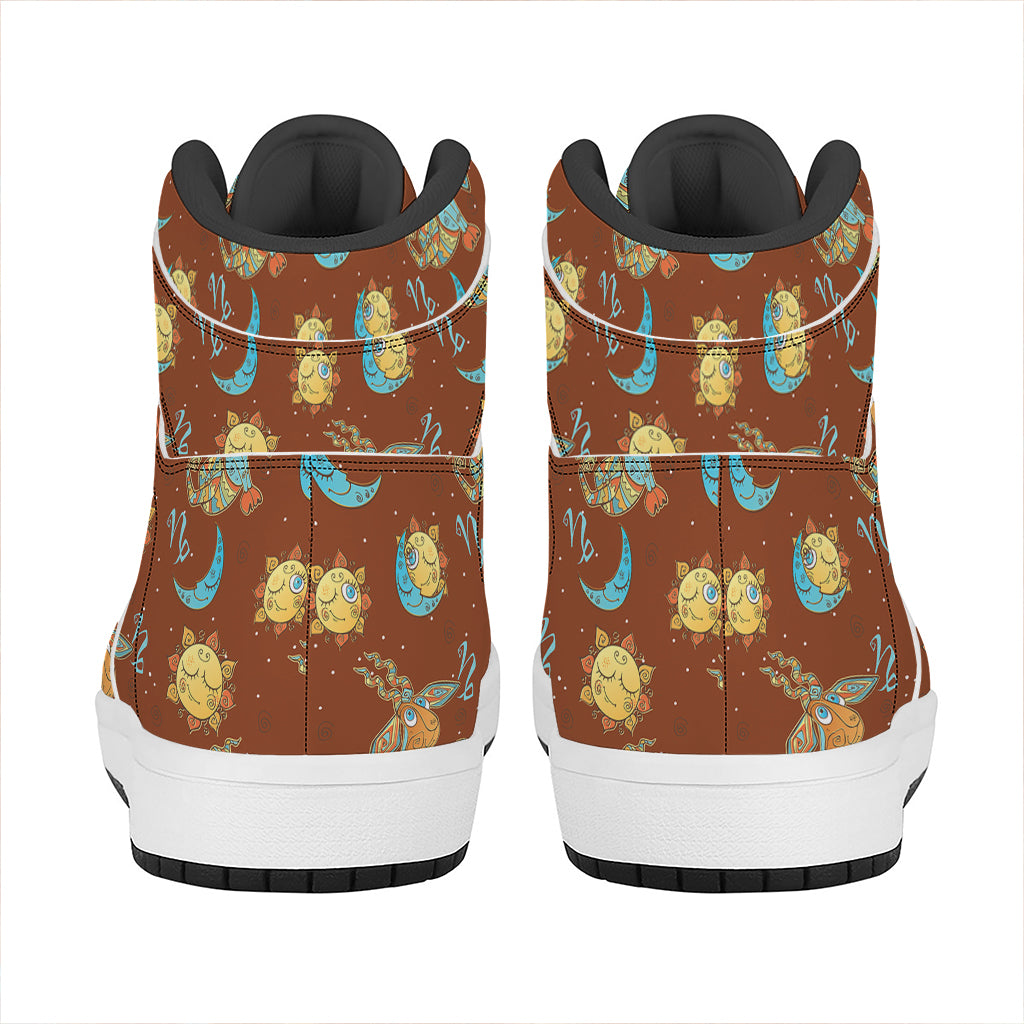 Cute Cartoon Capricorn Pattern Print High Top Leather Sneakers