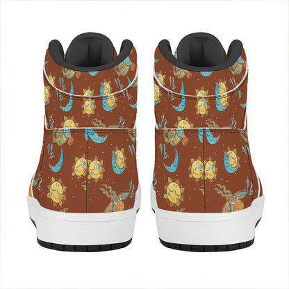 Cute Cartoon Capricorn Pattern Print High Top Leather Sneakers