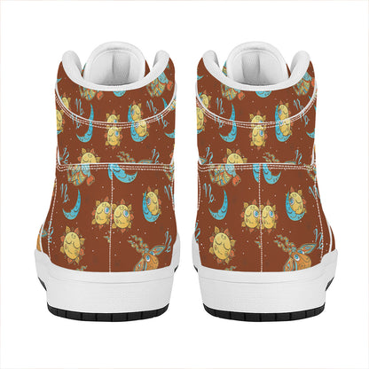 Cute Cartoon Capricorn Pattern Print High Top Leather Sneakers