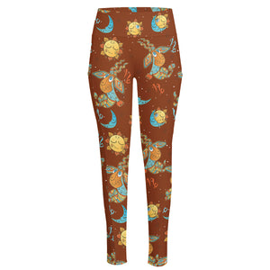 Cute Cartoon Capricorn Pattern Print High-Waisted Pocket Leggings