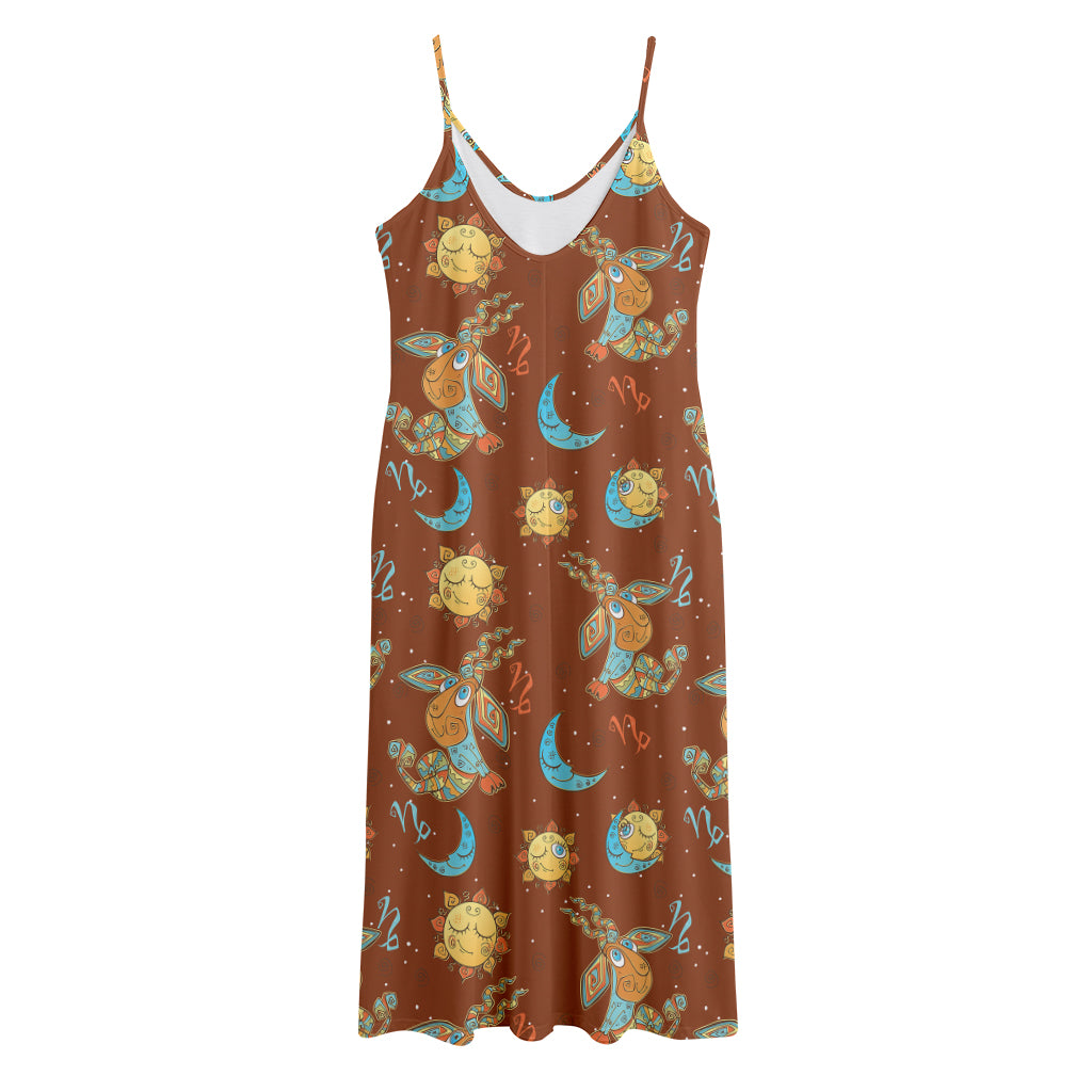 Cute Cartoon Capricorn Pattern Print Jersey Midi Cami Dress