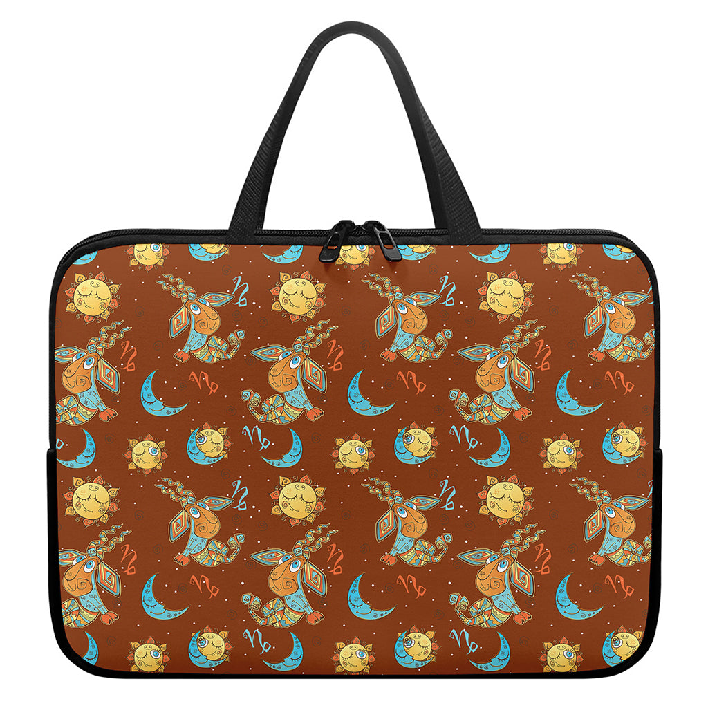 Cute Cartoon Capricorn Pattern Print Laptop Sleeve With Handle