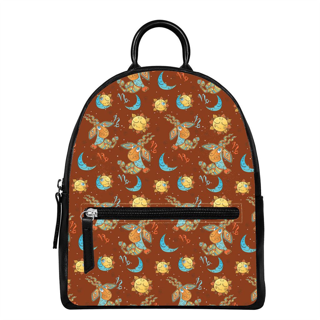 Cute Cartoon Capricorn Pattern Print Leather Backpack