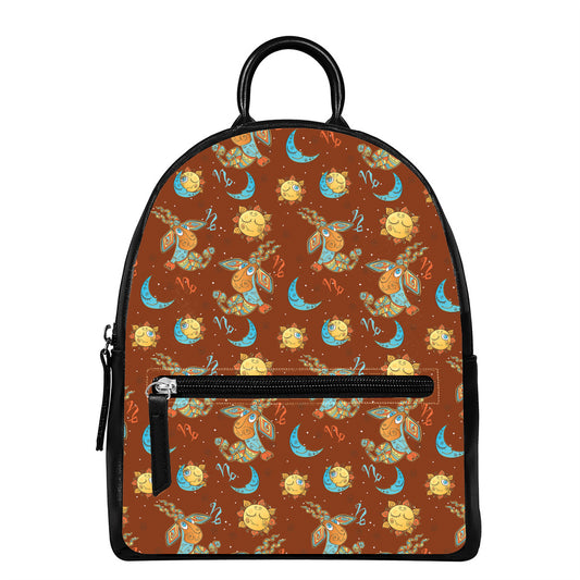 Cute Cartoon Capricorn Pattern Print Leather Backpack