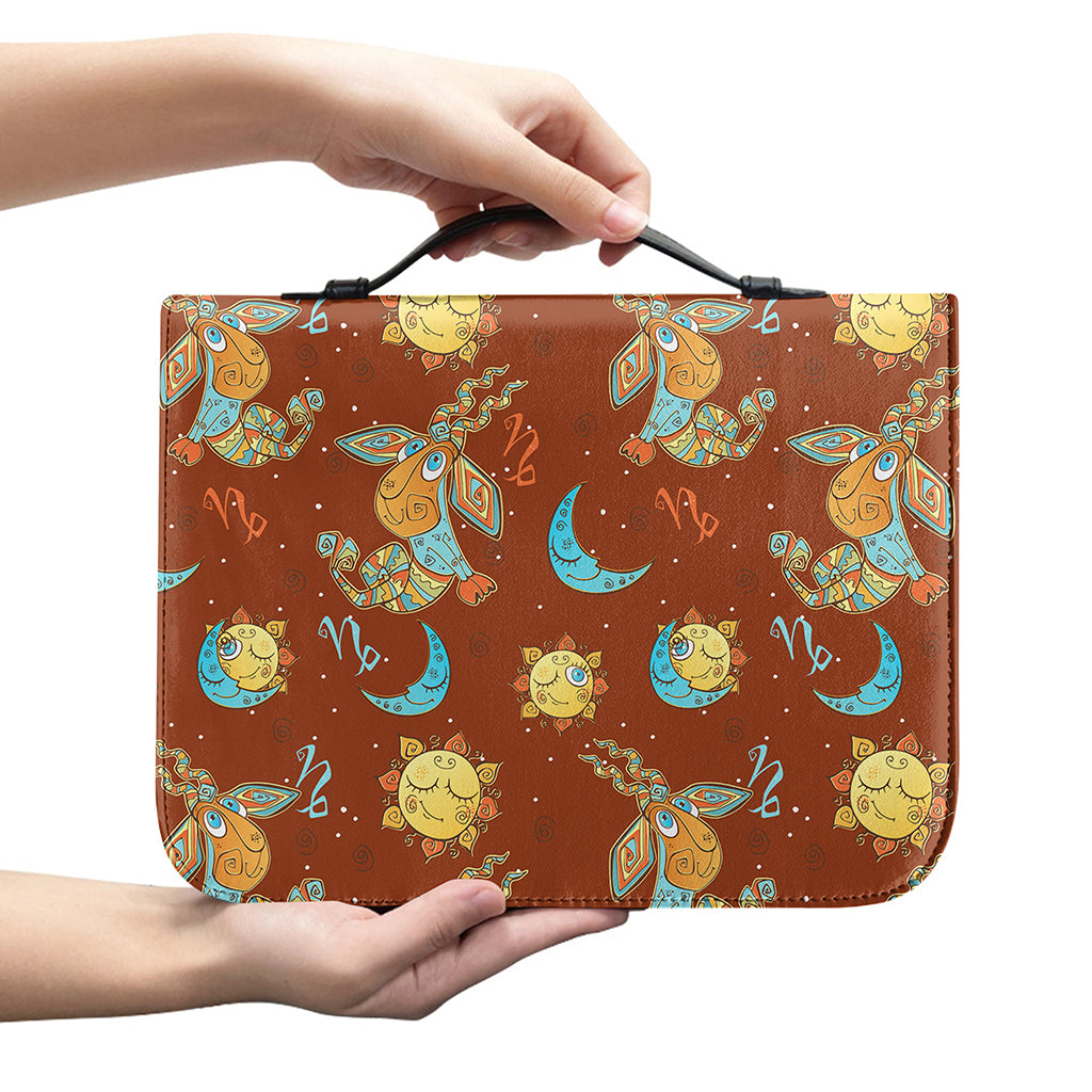 Cute Cartoon Capricorn Pattern Print Leather Bible Cover