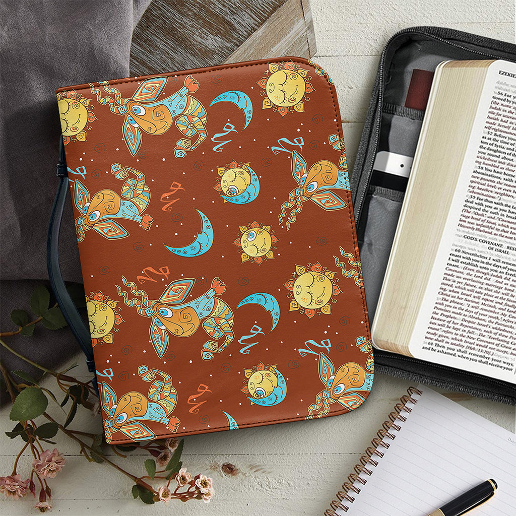 Cute Cartoon Capricorn Pattern Print Leather Bible Cover