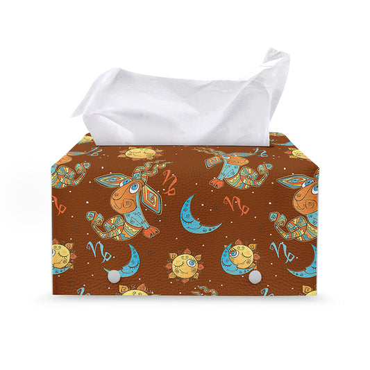 Cute Cartoon Capricorn Pattern Print Leather Tissue Box Cover