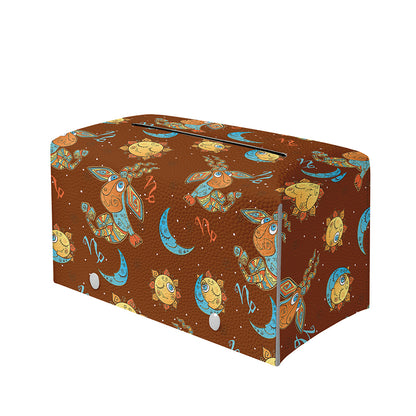 Cute Cartoon Capricorn Pattern Print Leather Tissue Box Cover