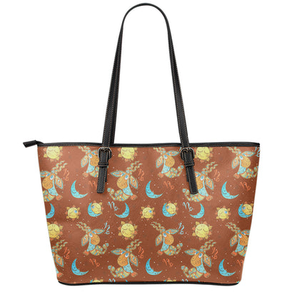 Cute Cartoon Capricorn Pattern Print Leather Tote Bag