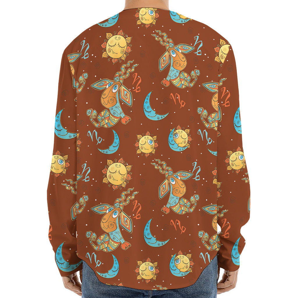 Cute Cartoon Capricorn Pattern Print Long Sleeve Baseball Jersey